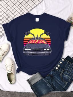 T shirt women's Back To The Future car pattern print tops women fashion Vintage O-neck Tshirt Casual Loose vitality tees