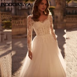 RODDRSYA Classic Elegance Wedding Dress A-line Long Sleeves Lace Bridal Gowns Women Tulle O-neck vestidos de novia Customized