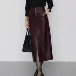Winter Leather Clothing for Women A-Line Front Split Back Waist Elastic French Long Skirt Female Burdundy Slim Pencil Faldas