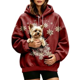 Women Fall And Winter Hoodie With Pet Pouch Oversized Pocket Colorful Print Sweatshirt For Dogs And Cats Long Sleeve Hoodie