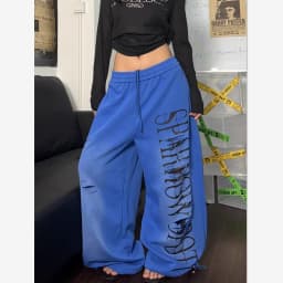 Retro American Hole Letter Print Drawstring Sweatpants Women's Spring Autumn Loose Hip Hop Jazz Dance Straight Leg Pants