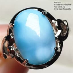 Natural Blue Larimar Oval Adjustable Ring Jewelry Water Pattern Real Larimar For Women Men Healing Fashion Stone AAAAAA