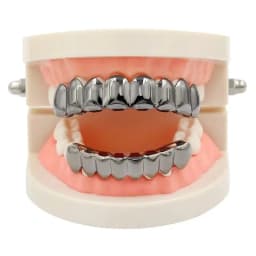 Gold Silver Plated Hiphop Teeth Grillz Top Bottom Set with Vampire Tooth Design for Party Streetwear Cool Dental Accessory