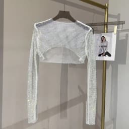 2025 New Summer Sexy Bright Diamond Short Thin Tops Slim Hot Drill Long-sleeved T-shirt Sexy Leak Waist Blouse