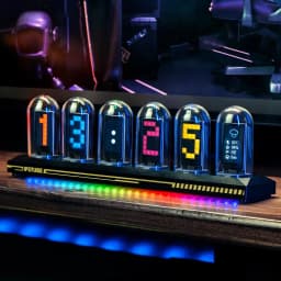 Mexllex Nixie Tube RGB Retro Digital Clock, IPS Glows Analog Clock, Support Wi-Fi Time Calibration, APP Control, Wheather Mode