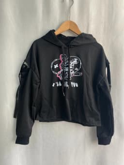 Spring Autumn New Hoodies Punk Gothic Patchwork Hollow Out Y2k Clothes Cartoon Print Casual Loose Preppy Style Crop Sweatshirts