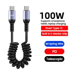 66W Car Spring Cable Fast Charging 6A 20CM To 1M Type C To Type C Data Cord For iPhone 15 16 Samsung Huawei Xiaomi USB C Cable