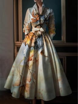 Elegant Floral Printing Maxi Dresses Multicolor Turndown Collar Long Sleeve Cotton Long Dress Party Wedding Evening Dress 2024