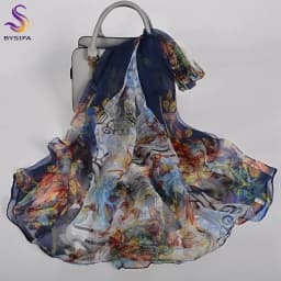 [BYSIFA] Emerald Green Women Long 100% Silk Scarf Printed Chinese Style Water Ink Painting Brand Oblong Silk Shawl Scarves 170cm