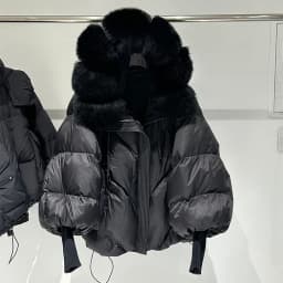 Winter Natural Large Fur Collar Hooded Down Jacket Women White Duck Down Solid Outwear Female Warm Quilted Lantern Sleeve Jacket