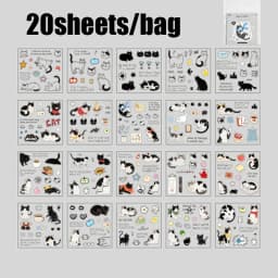 20pcs Corner Cats PET Square Sticker Book for Journal Scrapbooking Planner Decoration Waterproof Cute Animal Stickers, Mr. Paper