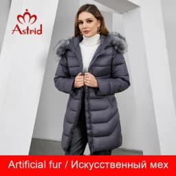Astrid Women's Winter Parka Coats with Natural Fur Collar Hooded Belt Long Quilted Jackets Thick Warm Female Padded Overcoat