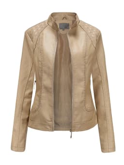 Women's Elegant Stand-up Collar Solid Jacket 2022 Female Three-dimensional Pattern Coat S-4XL New Pu Faux Leather Jacket Women