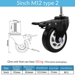 1.5-5 Inch Polyurethane Swivel Caster M6/M8-M12 Screw For Furniture Wheel Caster Wheels 360° Caster Wheel Industrial With Brake