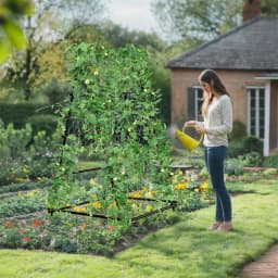 Metal A-Shaped Garden Arch Trellis for Climbing Plants Vegetable Cucumber Support Frame with Nylon Netting, Four Ground Spikes