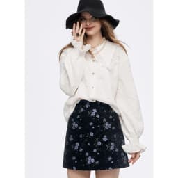 ELFSACK Y2K High Waist Gothic Floral A-Line Skirt Women, Black Skirt with Purple Print, Romantic Shoujo Cute Short Skirt