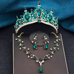 Baroque Wedding Crown for Bride 3-pack Tiara Earrings Necklace Bridal Jewelry Set Champagne Crystal Costume Party Birthday Gift
