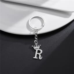 Unique DIY Crown Stainless Steel A-Z Letters Pendant Keychains for Men Women 26 Alphabet Car Key Ring Name Jewelry Keyrings Gift