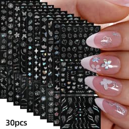 30 Sheets Christmas Nail Art Stickers Self Adhesive 3D White Snowflake Nail Decals Xmas Nail Supplies Christmas Manicure Sliders