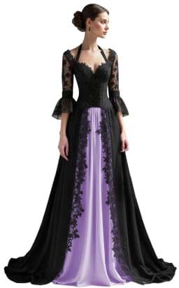 Customized Elegant Gothic Wedding Dresses for Bride 3/4 Sleeves Black Lace Appliques Bridal Gowns A-Line Sweet Wedding Gowns