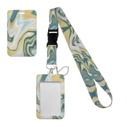 Simple Marble Heart Rainbow Card Holder with Buckle Lovely Hanging Rope ID Pass Hang Accessories Holder Lanyard Passr Case