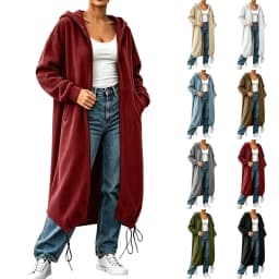 Women's Textured Long Zip Up Hoodie Jacket Casual Sweatshirt Vertical Extended Layer Layer Cool Weather Streetwear Zip up Hoodie