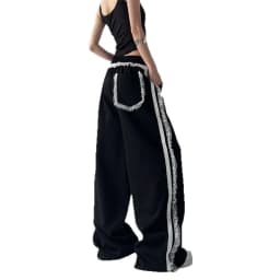 Black Design Spring New Women's Sweatpants Comfortable Wide Leg Sports Casual Pants Lace Drapey Loose Fit Organic Cotton
