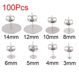50-100pcs/lot Stainless Steel Earring Studs Blank Post Base Pins With Earring Plug Ear Back Connector For Jewelry Making DIY