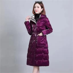 Thick Female Windproof Long Mother's Down Cotton Coat Women 2025New Winter Fashion Warm Slim Waist Wrapped Parkas Hooded Lace-Up