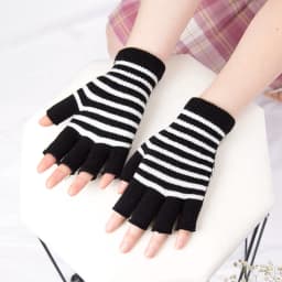1Pair Unisex Black Stripes Half Finger Fingerless Gloves for Women Wool Knit Wrist Cotton Gloves Winter Warm Men Workout Gloves