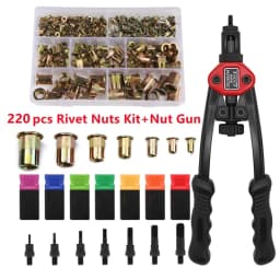 300/220/90pcs M3 M4 M5 M6 M8 M10 M12 Zinc Plated Carbon Steel Flat Head Rivet Nuts OR BT606 Manual Riveter Gun Nut Gun