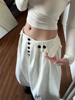 2026 Spring Casual Solid Streetwear Pants Harajuku Elastic Waist Loose Wide Leg Y2k Aesthetic Women Button Grunge Pantalones