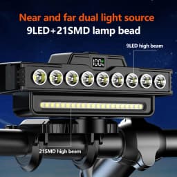 Bicycle Digital Display Horn Light 9 Lamp Beads Rechargeable Handlebar Front Light Warning Speaker Head Light for Running Riding