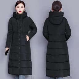Winter 2023 New Down Cotton-Padded Jacket Long Loose Fashion Coat Thickened Outerwear Warm Zipper Hooded Solid Color Overcoat