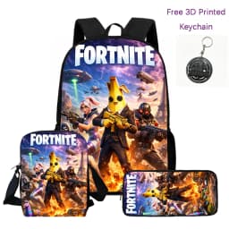 3Pcs Kids Backpack Set, Crossbody & Pencil Bag, FORTNITE Cartoon Bag, Lightweight for Boys Girls 6-10, Free 3D Printed Keychain