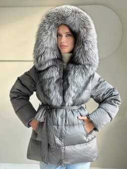 2025 Luxury Winter Large Natural Silver Fox Fur Hooded 90% Goose Down Jacket Women Thickened Warm Coat Waterproof Belted Parkas