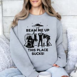 Robin Beam Me Up This Place Sucks Sweatshirt Woman Man Funny Quote Movie Long Sleeve O Neck Hoodie Sweatshirts Women Pullover