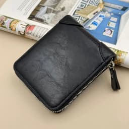 Men's Large Capacity Leather Wallet with Zipper Multi-Card Holder Coin Cash Purse Featuring ID Window