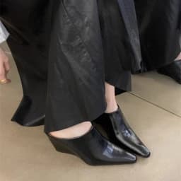 Outside Wear Baotou Half Drag Women Pointed Toe Deep Mouth Soft Leather Lazy Wedge Heel High Heel Sandals and Slippers