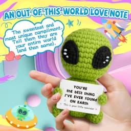 Customize Unique Positive Alien Crochet with Uplifting Card Birthday Graduation Anniversary Gift for Friend Husband Wife Teens