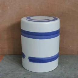 White Porcelain and Drawn Blue Shoe Hand Changing Stool Ceramic Drum Bathroom Neoclassical Imitation Sitting Stool Low Round