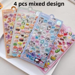 1pc/4pcs Cute Sushi Animals Vegetable Drop 3D Relief Sticker Scrapbooking Diy Diary Decor Journaling Stationery School Stickers