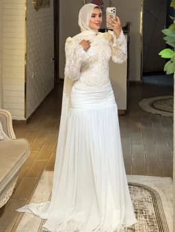 Customized Modest Muslim Hijab Wedding Dress High Neck Lace Appliques Bridal Gown Ruched Chiffon Islamic Robe De Mariée