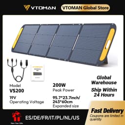 VTOMAN VS200 Rigid Foldable 200W Solar Panel Kit, 19V High Efficiency Portable Solar Charger, Ideal for Travel, Smartphone, Boat, RV, Camping & Outdoor Power Station