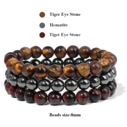 3Pcs/set 8mm Natural Stone Beads Bracelet Set Pink Zebra Rhodonite Moonstone Agates Hematite Bracelets For Women Men Jewelry