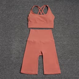 Nylon Yoga Set Gym Two Piece Sets Womens Bra Top Women Cycling Shorts Sport Fitness Sportswear 45 Colors Womens Clothing