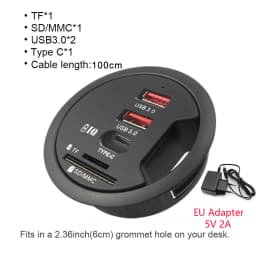 USB HUB Mount In Desk HUBs USB 3.0/2.0 HUB With SD/TF Card Reader External Stereo Sound Type C Port For PC/Tablet USB Splitter