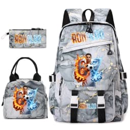 Cr7 Ronaldo 67 Print Student Backpack Set with Lunch Bag Pencil Case Teen Girls School Travel Daypack