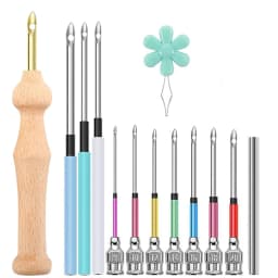 13PCS Embroidery Punch Needle Kits Sewing Wooden Handle Embroidery Pen Rug Hooking Tool for DIY Stitching Craft Embellishment
