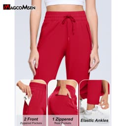 MAGCOMSEN Women's Waterproof Hiking Pants Quick Dry Drawstring Waist Joggers 3 Zipper Pockets Lightweight Outdoor Sport Trousers